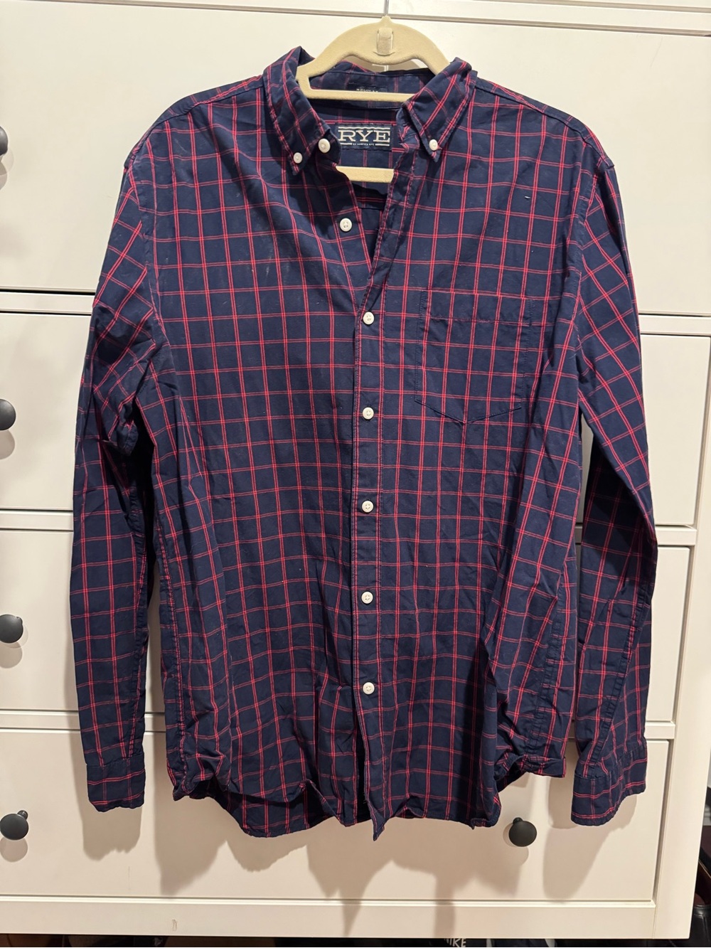 RYE Men's Navy and Red Windowpane Button-Down Shirt